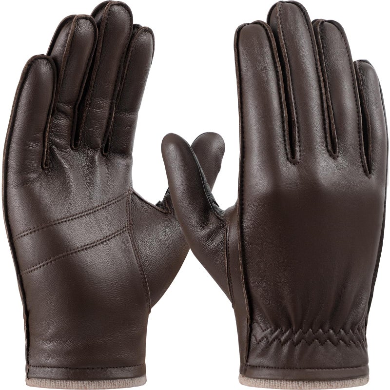 GSG SINCE 1998 GSG Mens Chrome-Free Sheepskin leather driving gloves, Winter Warm Wool Touchscreen Dress Glove-Cold Weather Motorcycle Texting,Tan,M - Image 1