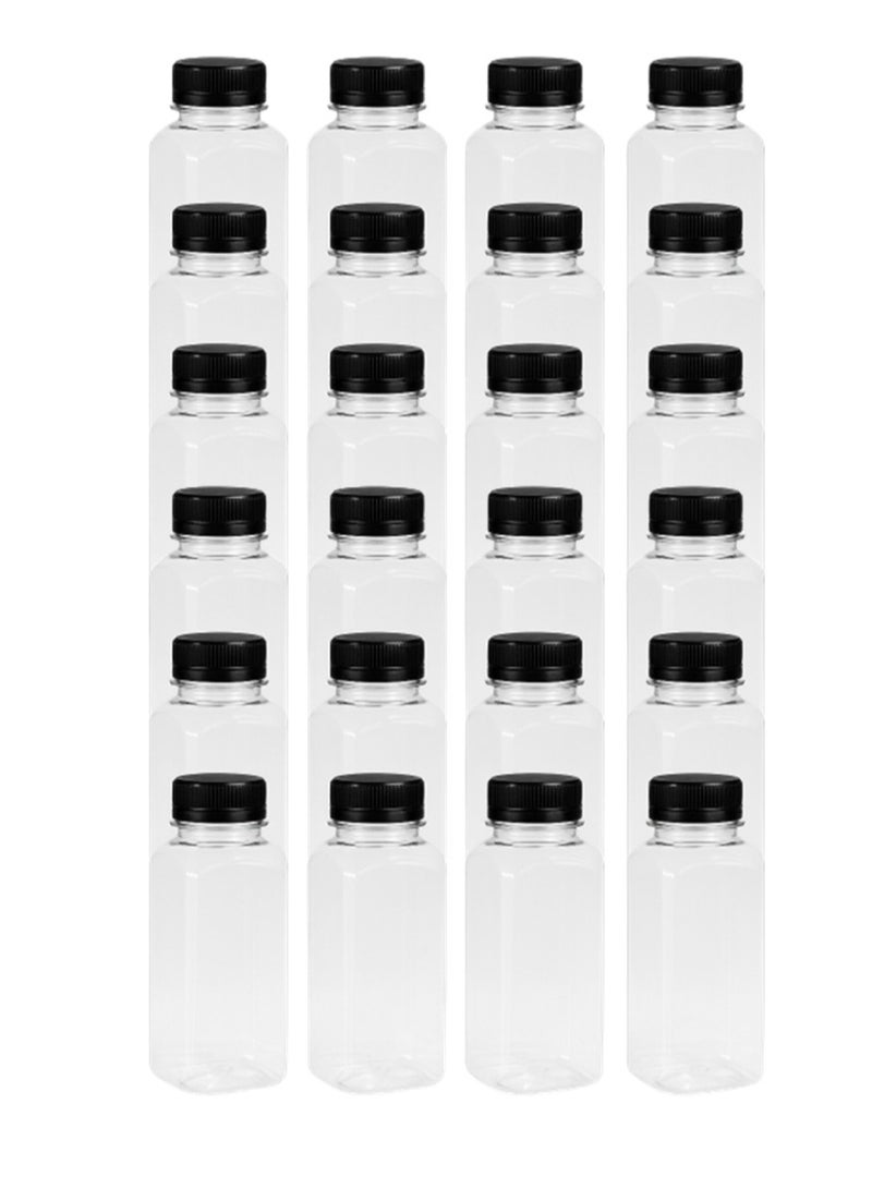 Lavish Empty Plastic Reusable Square Bottles 24Pcs 330ml/12Oz | Transparent Juice, Milk, Water Storage Containers with Black Caps | Portable Travel Size Beverage Bottles - Image 1