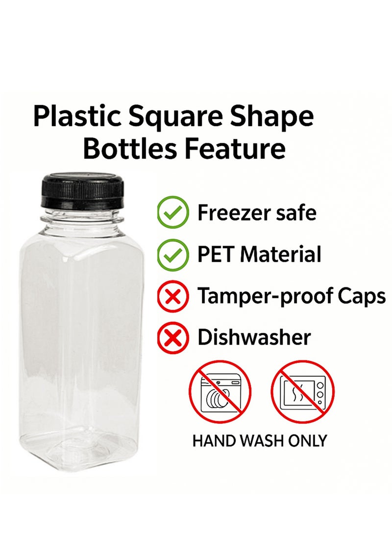 Lavish Empty Plastic Reusable Square Bottles 24Pcs 330ml/12Oz | Transparent Juice, Milk, Water Storage Containers with Black Caps | Portable Travel Size Beverage Bottles - Image 2
