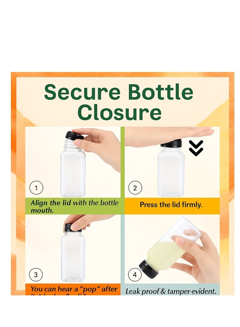 Lavish Empty Plastic Reusable Square Bottles 24Pcs 330ml/12Oz | Transparent Juice, Milk, Water Storage Containers with Black Caps | Portable Travel Size Beverage Bottles - Image 3
