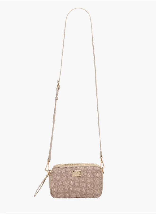 Flora Bella By Shoexpress Women's Monogram Print Crossbody Bag with Zip Closure and Adjustable Strap