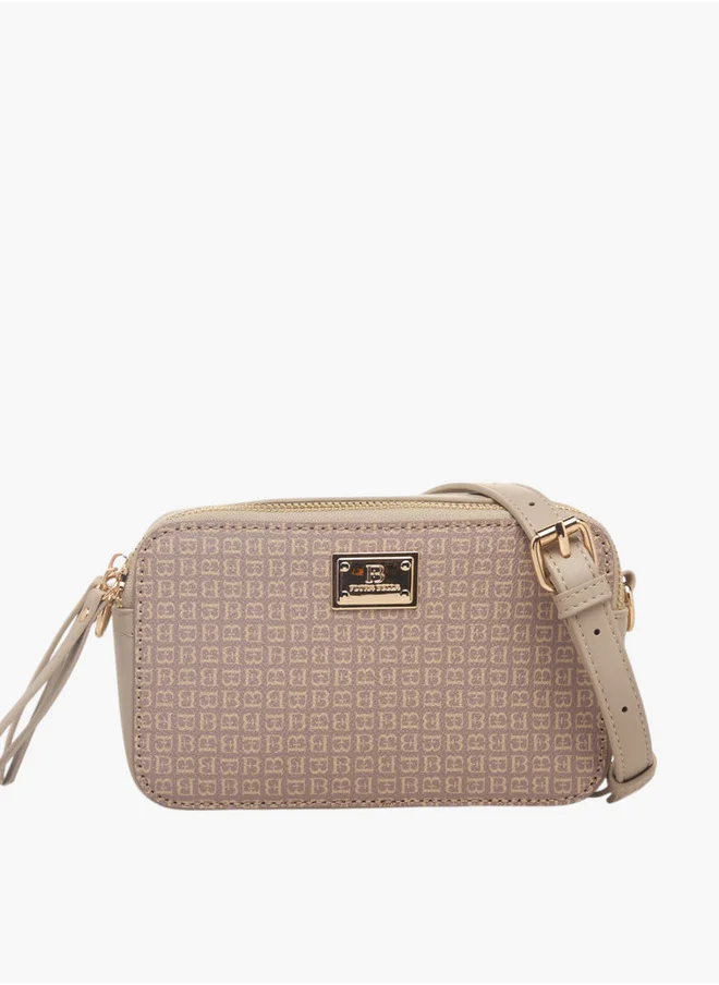 Flora Bella By Shoexpress Women's Monogram Print Crossbody Bag with Zip Closure and Adjustable Strap