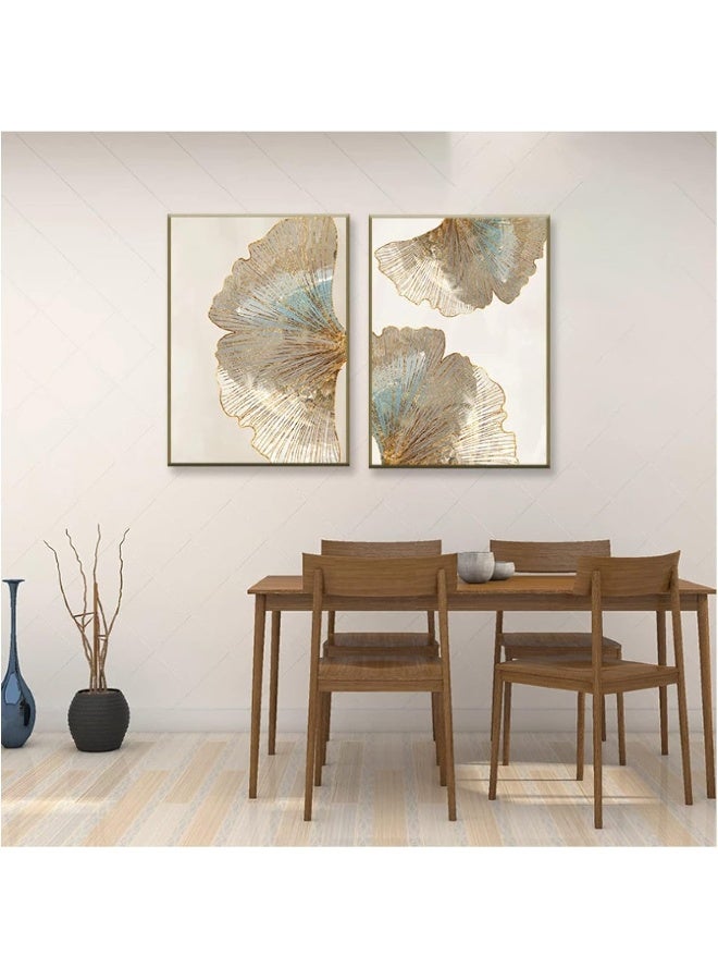 ARS Abstract Wall Art Geometric Gold Leaf Flower Texture Art Canvas Painting Home Decoration Poster Print Wall Picture For Living Room Wall Decoration,With Frame,40X60Cm*2Pcs - Image 4