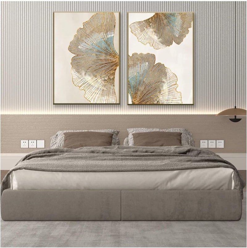 ARS Abstract Wall Art Geometric Gold Leaf Flower Texture Art Canvas Painting Home Decoration Poster Print Wall Picture For Living Room Wall Decoration,With Frame,40X60Cm*2Pcs - Image 3