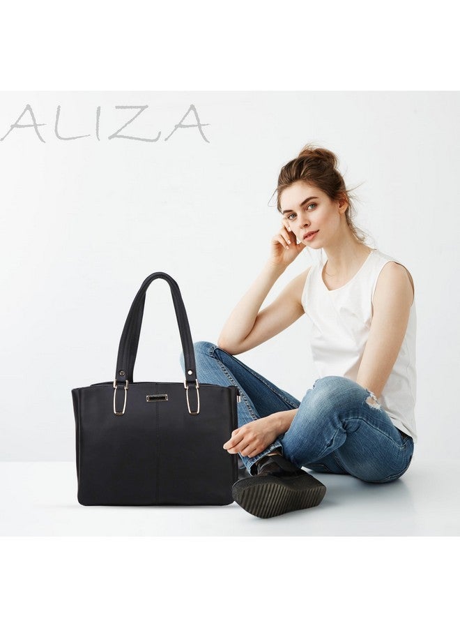 ALIZA Women's Tote Bag CLASSIC DESIGN WITH 2 strong handles 3 Compartment 2 POCKET FOR WOMEN AND GIRLS (Black) - Image 2