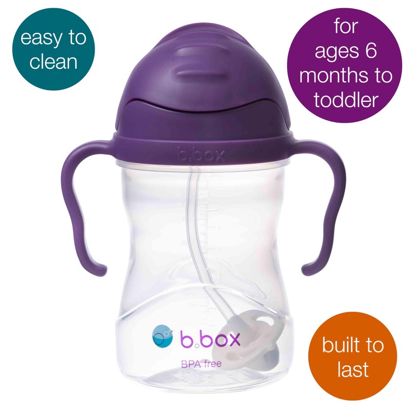 b.box Sippy Cup with Weighted Straw. Drink from any Angle, Leak Proof, Spill Proof, Easy Grip. BPA Free, Dishwasher Safe. For Babies 6m+ to Toddlers (Grape, 8oz) - Image 3