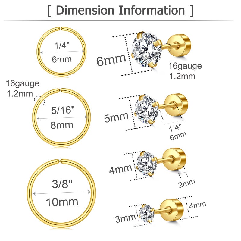 MODRSA Gold Cartilage Earring Helix Piercing Jewelry Hoop Stud 16 Gauge for Women Silver - Image 2
