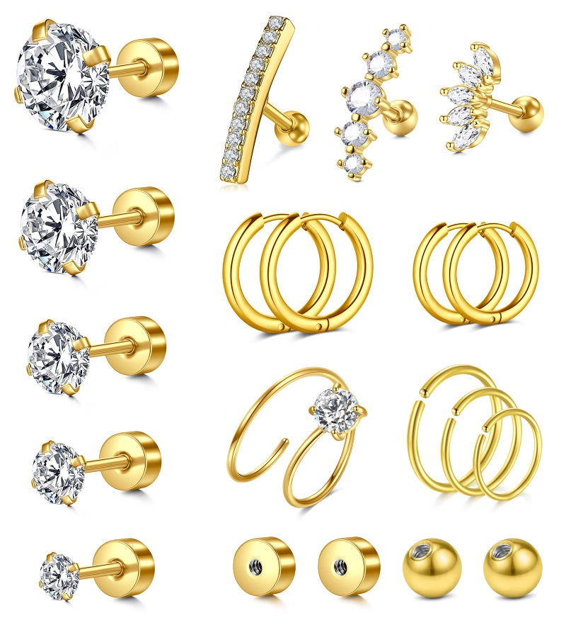 MODRSA Gold Cartilage Earring Helix Piercing Jewelry Hoop Stud 16 Gauge for Women Silver - Image 1