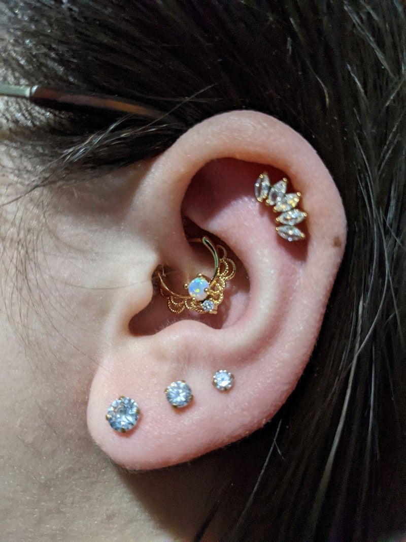MODRSA Gold Cartilage Earring Helix Piercing Jewelry Hoop Stud 16 Gauge for Women Silver - Image 4