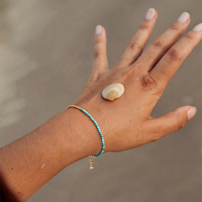 MYEARS Women Beaded Bracelet Gold Gemstone Turquoise 14K Simple Dainty Handmade Chain Everyday Boho Beach Jewelry - Image 2