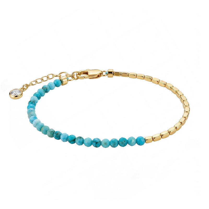 MYEARS Women Beaded Bracelet Gold Gemstone Turquoise 14K Simple Dainty Handmade Chain Everyday Boho Beach Jewelry - Image 1