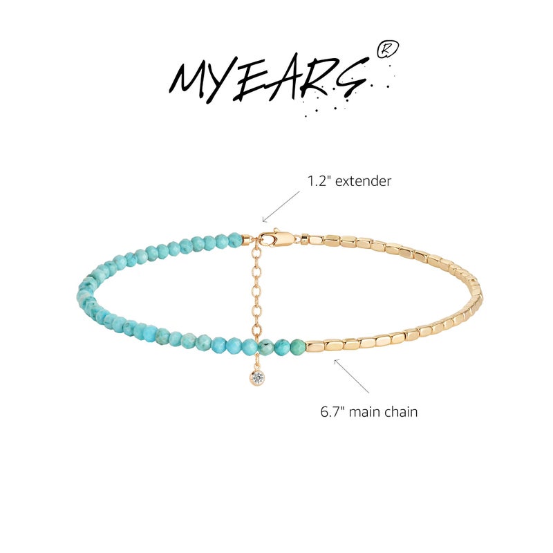MYEARS Women Beaded Bracelet Gold Gemstone Turquoise 14K Simple Dainty Handmade Chain Everyday Boho Beach Jewelry - Image 5