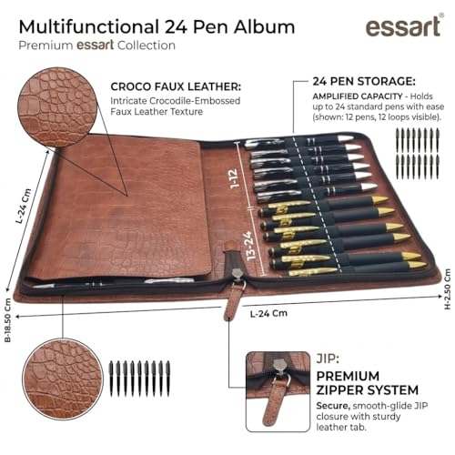 essart Sarvika PU Leather Pen Storage Case | 24 Slots Pencase Holder | Pen Collection Storage Case with Zipper clousre | Campatible for School, Home & Office; - Image 5
