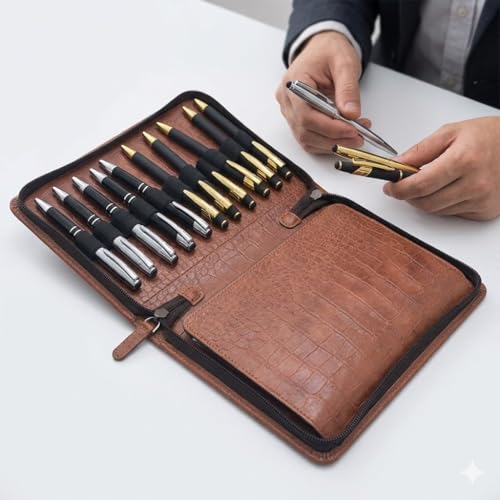 essart Sarvika PU Leather Pen Storage Case | 24 Slots Pencase Holder | Pen Collection Storage Case with Zipper clousre | Campatible for School, Home & Office; - Image 4