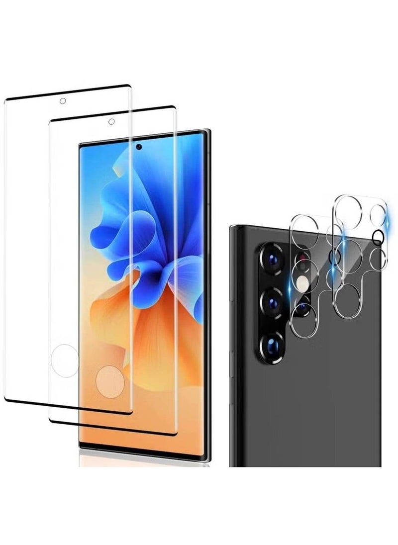 2+2 Pack Galaxy S22 Ultra Screen Protector with Camera Lens Protector, HD Tempered Glass Film Support Fingerprint Unlock, 3D Curved, Anti Scratch, Bubble Free  - Image 1