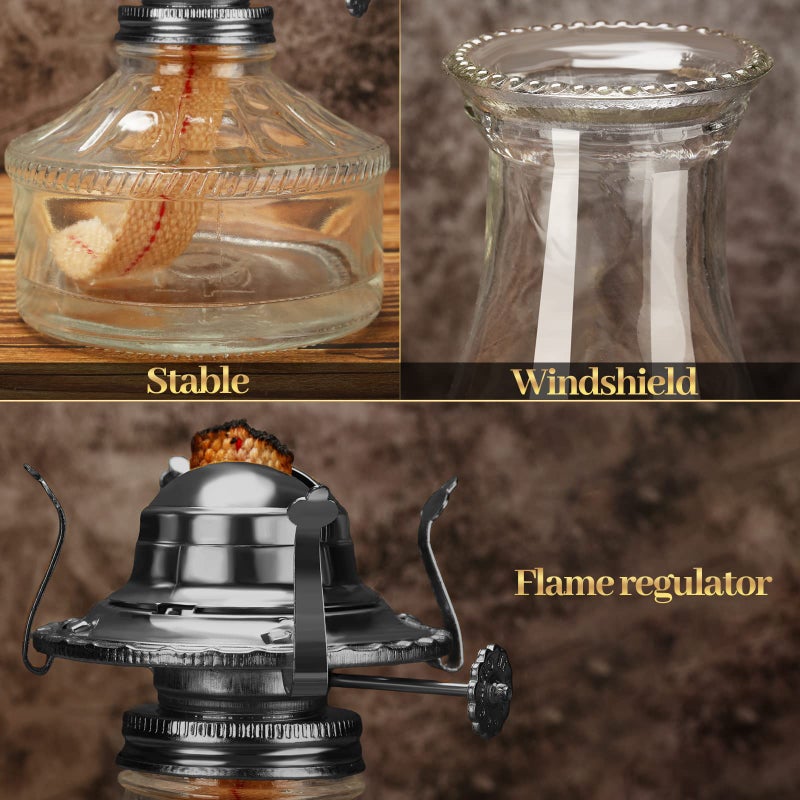 Tuanse 2 Pcs Oil Lamps for Indoor Use Vintage Hurricane Emergency Glass Oil Lamps Large Lantern Classic Decorative Oil Lamp for Home Tabletop Emergency Lighting Supplies (Clear, Black) - Image 3