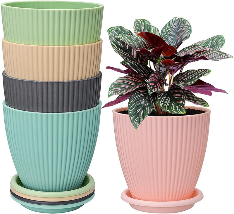 Rabbonix Plastic Round Flower Pots for Home Planters, Terrace, Garden Etc | Pack of 05 | Multicolor | Suitable for Home Indoor & Outdoor Gardening Plants - Image 1