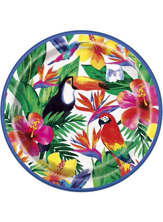 Unique Round Dinner Paper Plates 9" Palm Tropical Luau 8 Pcs - Image 2
