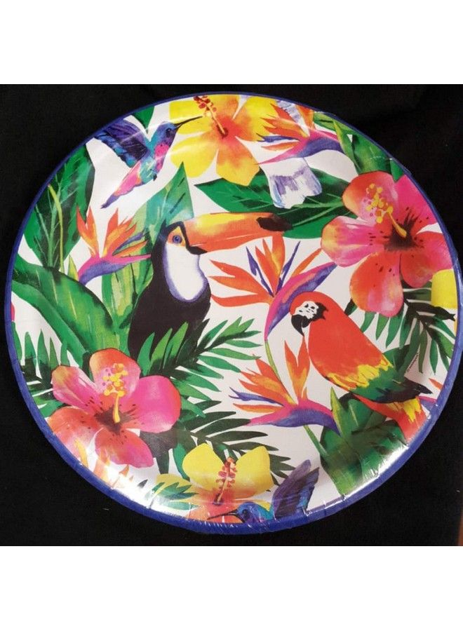 Unique Round Dinner Paper Plates 9" Palm Tropical Luau 8 Pcs - Image 4