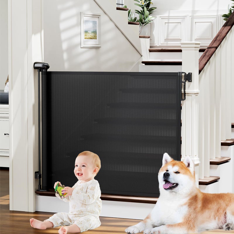 PRObebi Retractable Baby Gates for Stairs Dog Gate Indoor Extends to 54 Wide 34 Tall Child Gates for Doorways Stair Gate Use for Outdoor Indoor Hallways Doorways Deck Porch