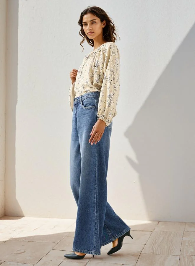 Splash FAV Floral Print Top with Neck Rouching and Tie-Up