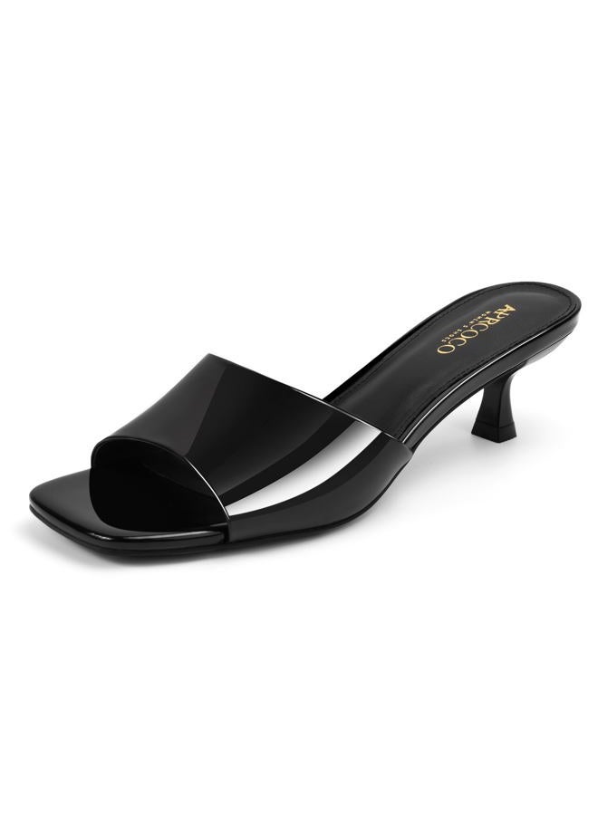 AprCoco Women Kitten Heels Sandals Low Heels Square Open Toe One Band Slip-On Heeled Mules Comfortable Dressy Vacation Sandals, Black, 11 - Image 1