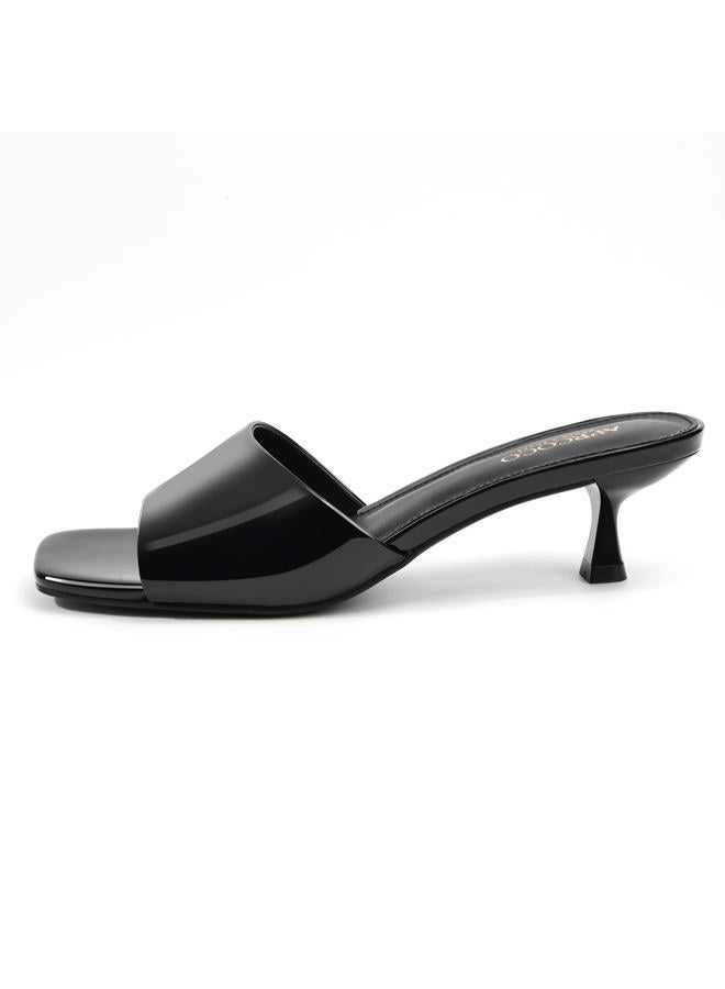 AprCoco Women Kitten Heels Sandals Low Heels Square Open Toe One Band Slip-On Heeled Mules Comfortable Dressy Vacation Sandals, Black, 11 - Image 5