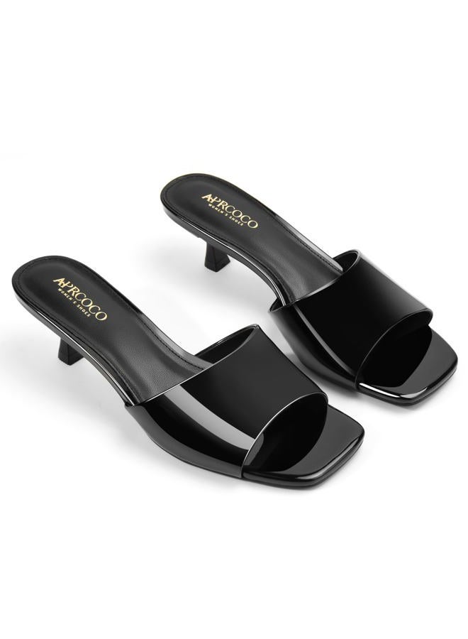 AprCoco Women Kitten Heels Sandals Low Heels Square Open Toe One Band Slip-On Heeled Mules Comfortable Dressy Vacation Sandals, Black, 11 - Image 4