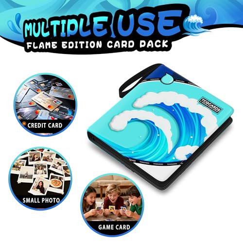 Luporia Trading Card Binder 4 Pocket,400 Pocket Card Collection Binder with 50 Removable Sleeves,PU Waterproof Top Card Book,3-Ring Zipper Collectible Trading Card Album for MTG/TCG/Card Holder Gift（Water） - Image 4