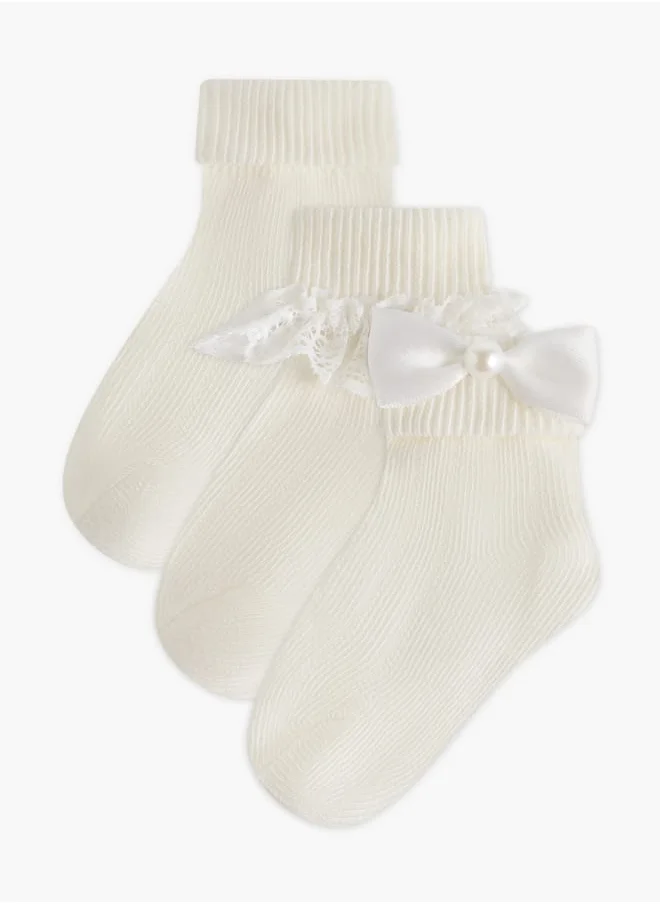 Barefeet Girls Frill Detail Non Terry Ankle Length Socks - Set of 3