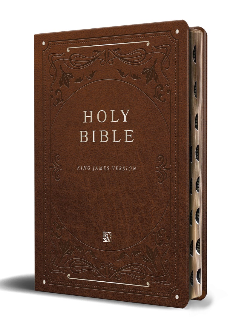 KJV Holy Bible, Giant Print Thinline Large format, Brown Premium Imitation Leath er with Ribbon Marker, Red Letter, and Thumb Index  - Image 1