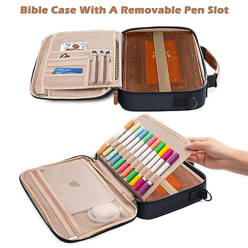 Aplufine Bible Cover for Men-Bible Case for Women-Medium Bible Bags and Totes-Large Bible Carrying Case-Bible Carrier with Shoulder Strap,Detachable Pen Loops for Bible Accessories,Gift Men Women - Image 2