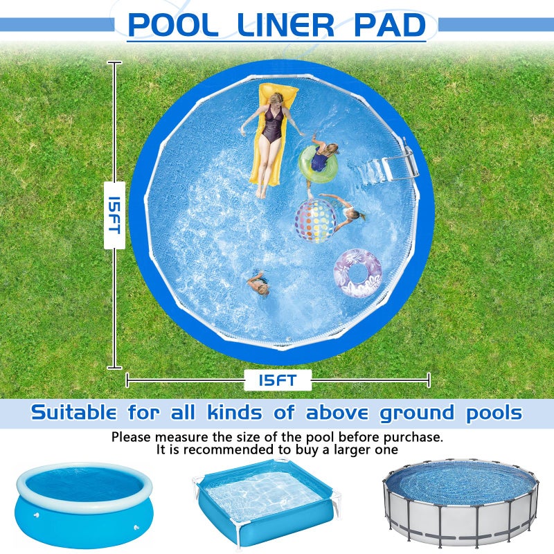 RGJ 15 Ft Pool Liner Pad for Round Above Ground Pools, Thickened Pool Mat Tarp for Under Pool, Dual-Color Pool Ground Pad Cloth Floor Mat for Pool Bottom, Puncture Protection & Extend Liner Life - Image 2