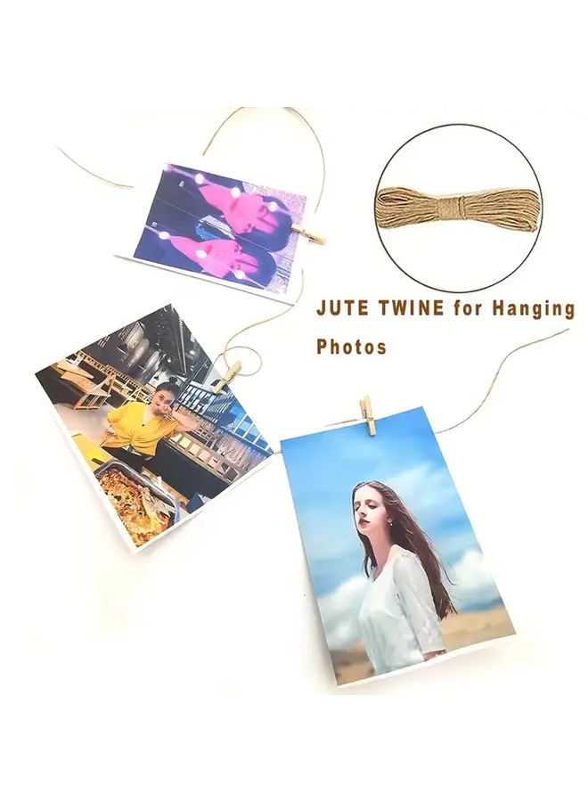 Mini Clothes Pins With Jute Rope Wood Color Photo Display All Season 20pcs - Image 3