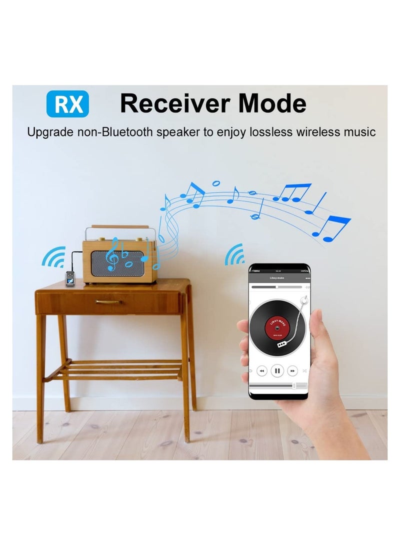 SYOSI Bluetooth Transmitter and Receiver Bluetooth 5.0 Audio Adapter 2-in-1 Wireless Bluetooth Adapter for Car/TV/PC/Home Audio System 3.5mm Wireless Audio Receiver Adapter with Display Screen  - Image 5