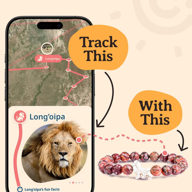 Fahlo Lion Tracking Bracelet â€“ Track a Real Lionâ€™s Journey â€“ Supports Wildlife Conservation â€“ Elastic, One Size Fits Most â€“ on Interactive Mobile App Map â€“ Unisex Conservation Gift (Kenya Orchid Pink) - Image 4