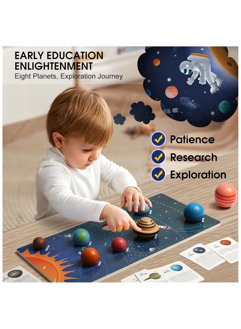Soofam Wooden Solar System Model Board, Montessori Toys Planets Puzzle Science STEM Space Learning for Kids 4-8 with 3D Planets Models,Space Knowledge Flash Cards Learning Toys for Boys Girls - Image 4