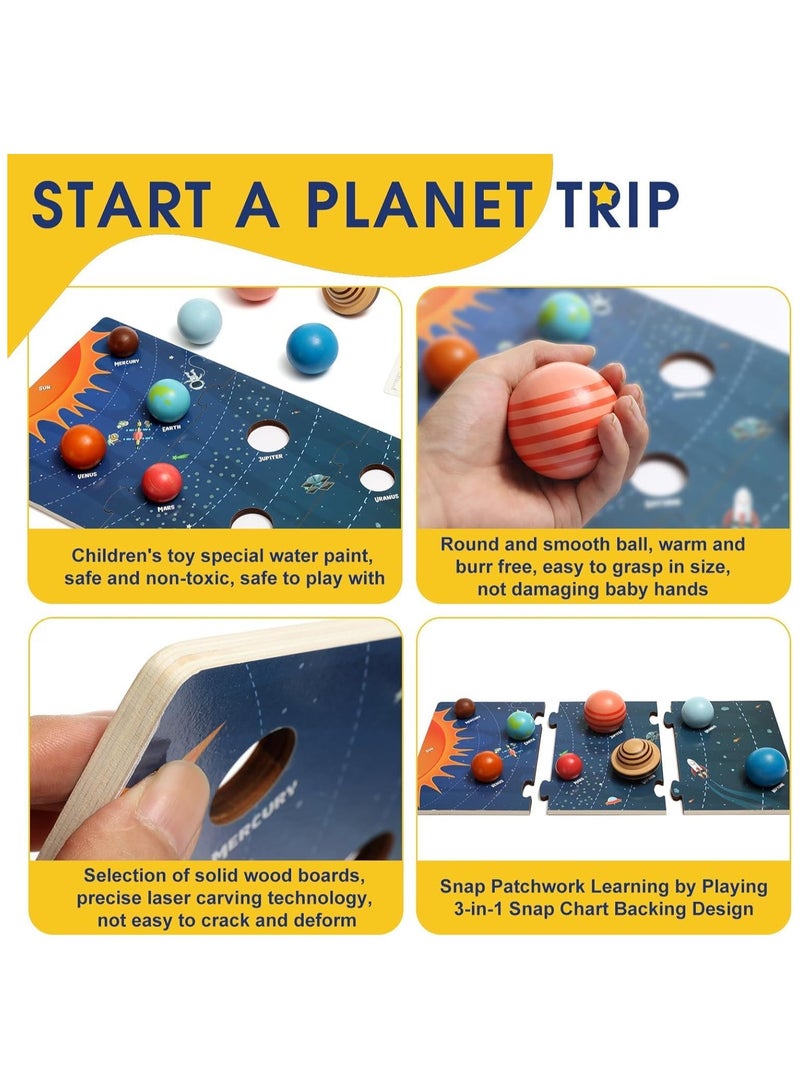 Soofam Wooden Solar System Model Board, Montessori Toys Planets Puzzle Science STEM Space Learning for Kids 4-8 with 3D Planets Models,Space Knowledge Flash Cards Learning Toys for Boys Girls - Image 3