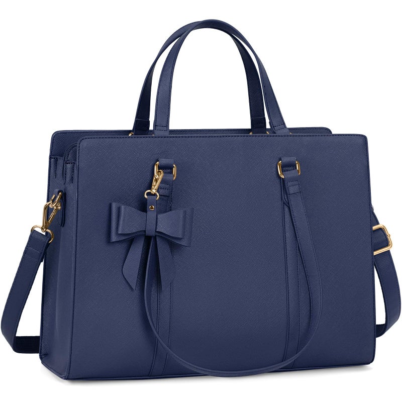 NEWHEY Laptop Tote Bags for Women 15.6 Inch Ladies Leather Laptop Handbags Designer Office Shoulder Bag Womens for Work School Business Shopping Blue - Image 1