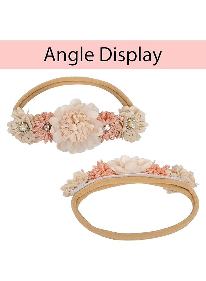 Excefore 3 Pack Baby Girl Flower Headbands Set Elastic Floral Hair Band With Bow For Newborn Infant Toddler Soft Lace Floral Hairbands Newborn Infant Toddlers Kids Hair Accessories For Newborn Toddler - Image 2