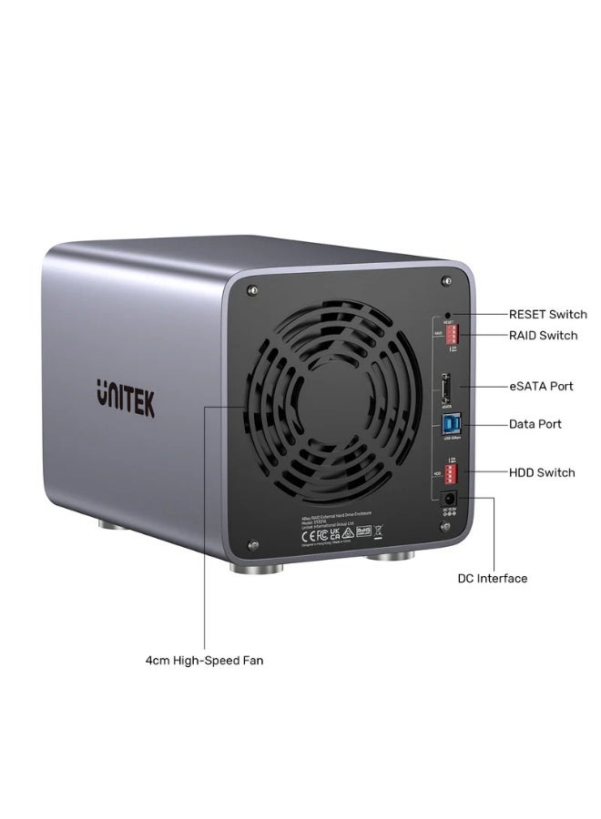 UNITEK SATA 4-Bay RAID External Hard Drive Enclosure, Aluminum Alloy, Space Grey - Image 5