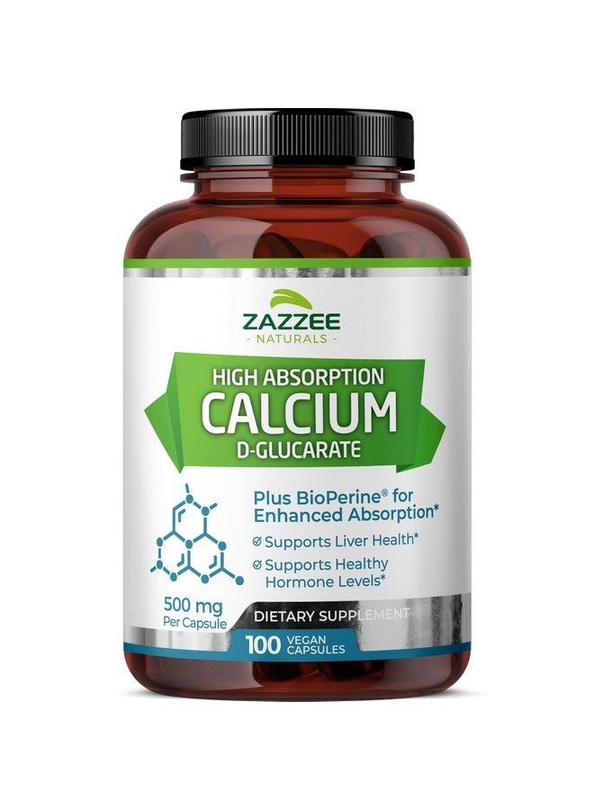 Zazzee زاززي كالسيم دي-غلوكارات بامتصاص عالي، 500 ملغ لكل كبسولة، 3 ملغ بايوبرين لتحسين الامتصاص، 100 كبسولة نباتية، بالإضافة إلى مستخلص البروكلي 10:1، 100% نباتي، CDG، طبيعي بالكامل وغير معدل وراثيًا - Image 1