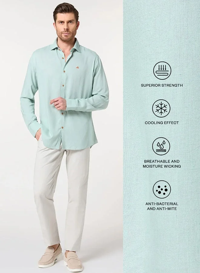 MANNERISM  The Lagoon Fresh Light Sea Green Lyocell Linen Shirt with Crisp Coolness for Men | Best Price UAE
