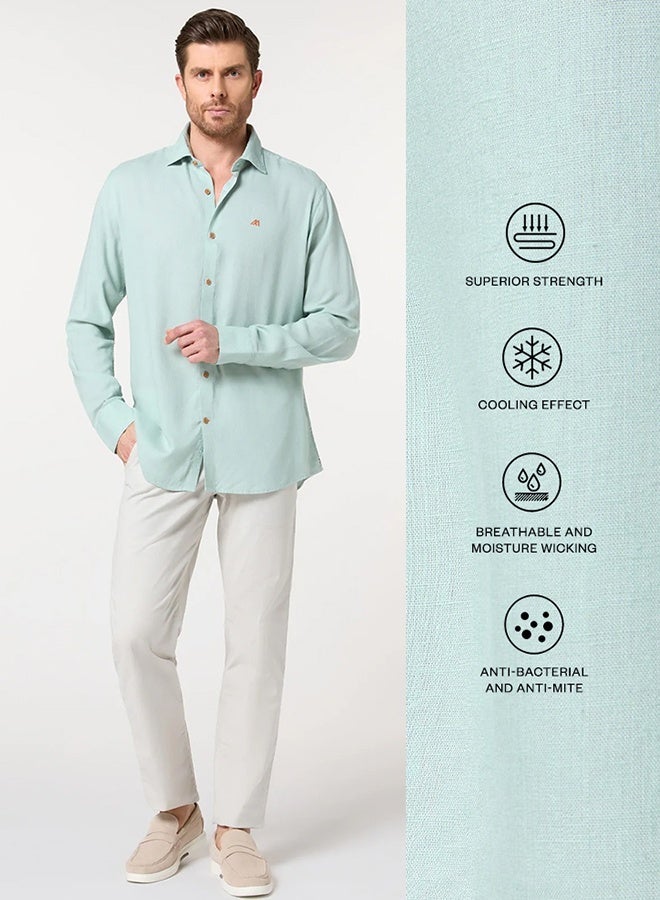 مانرزم The Lagoon Fresh Light Sea Green Lyocell Linen Shirt with Crisp Coolness - Image 3