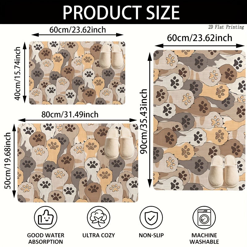 Cozy Cat Paw Print Bath Mat 40x60 cm Non Slip Soft Flannel Adorable Design - Image 4