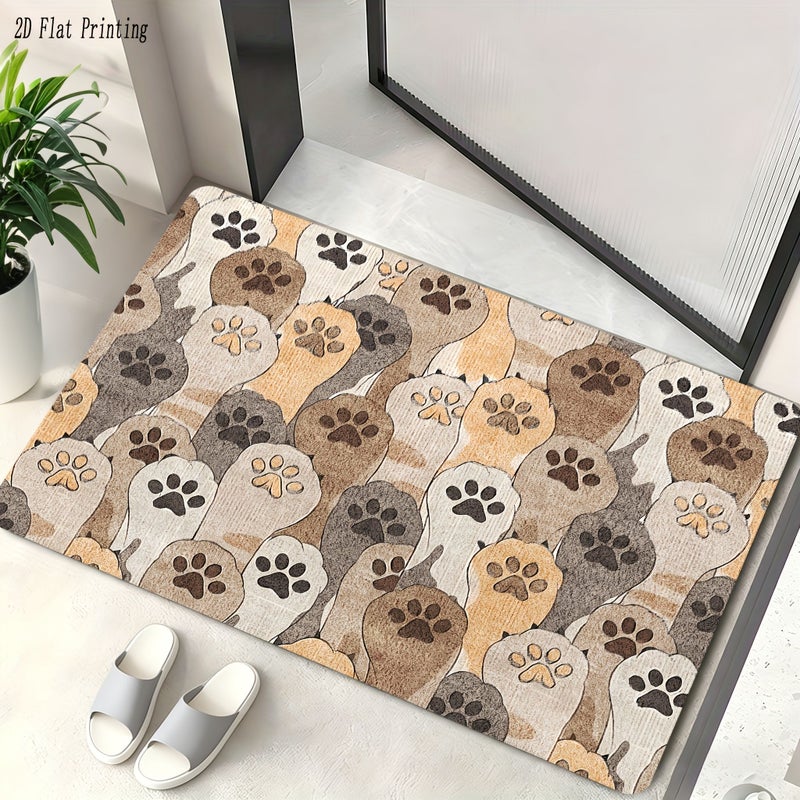 Cozy Cat Paw Print Bath Mat 40x60 cm Non Slip Soft Flannel Adorable Design - Image 1