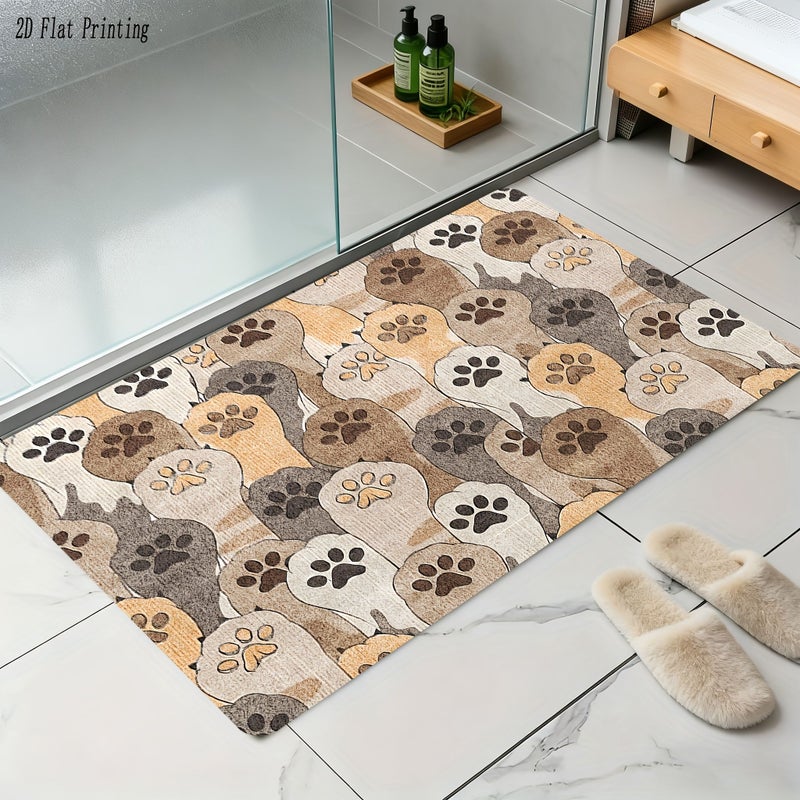 Cozy Cat Paw Print Bath Mat 40x60 cm Non Slip Soft Flannel Adorable Design - Image 3