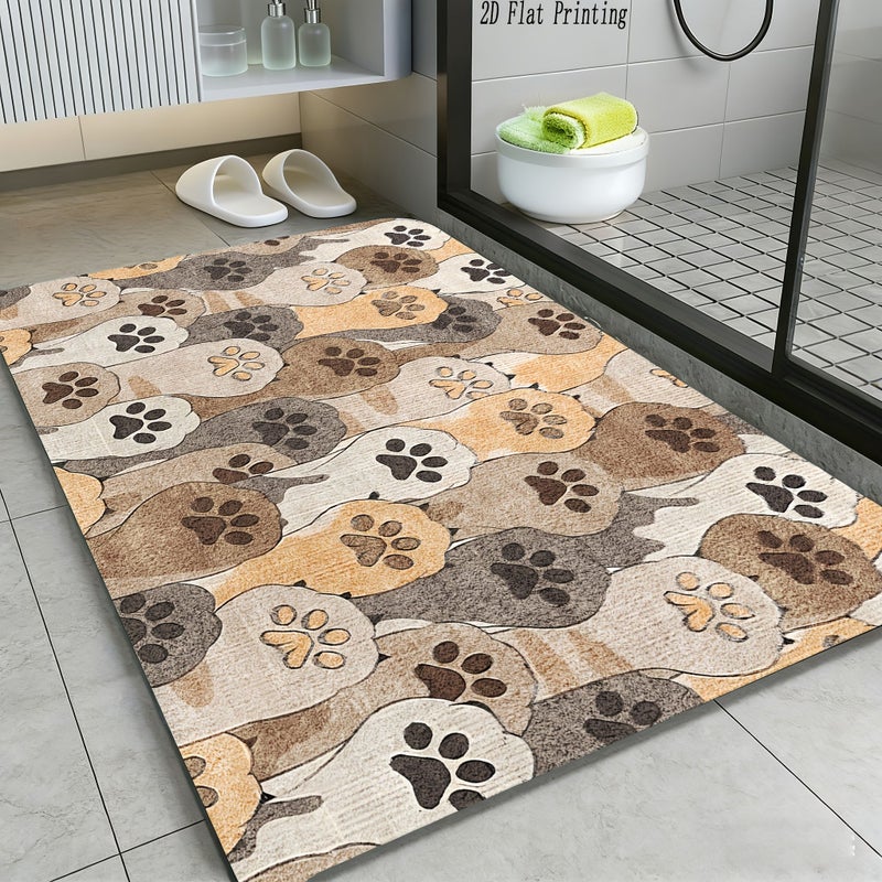 Cozy Cat Paw Print Bath Mat 40x60 cm Non Slip Soft Flannel Adorable Design - Image 2