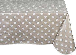 DII DII Tablecloth Vinyl Table Top, 60 x 84, Beige & White Polka Dot - Image 1