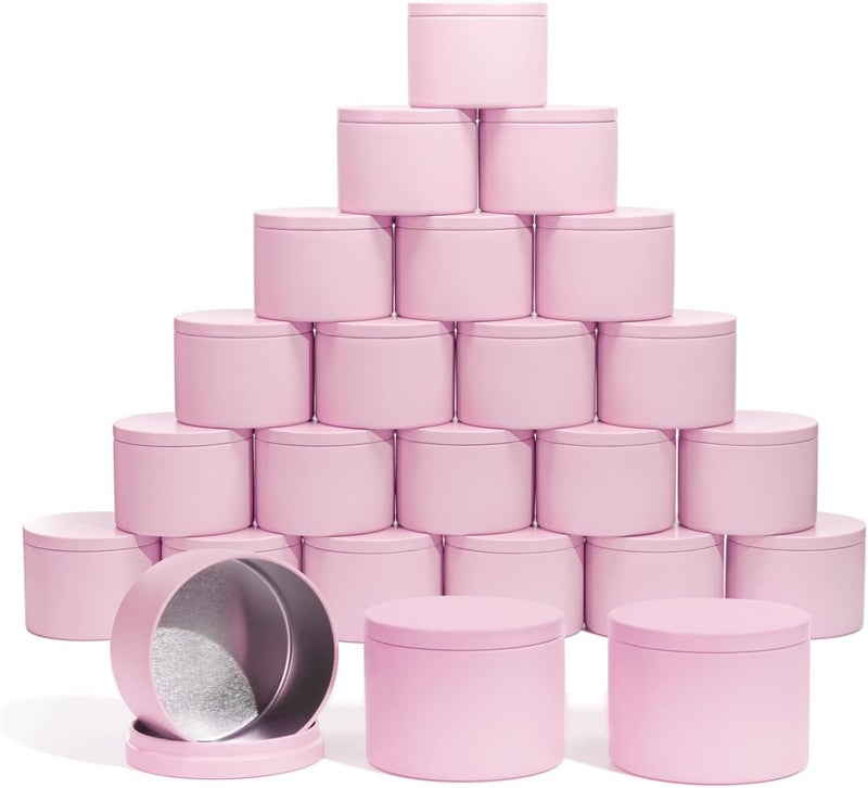 Aroparc Candle Tins with Lids, 24 Pack 8oz Seamless Containers for Candle Making Supplies Empty Jars - Pink